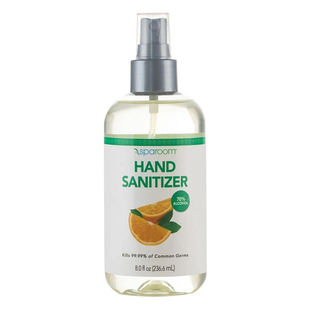 SpaRoom Hydrating Hand Sanitizer, 70% Alcohol with Aloe Vera & Essential Oils, Orange Scent, 8 Fl Oz Spray Bottle