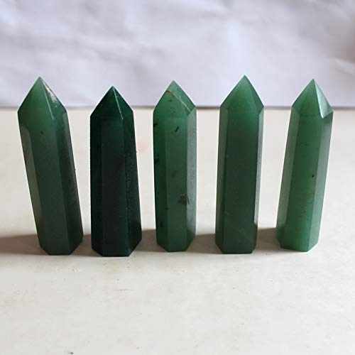 Runyangshi Green Aventurine Natural Healing Crystal Wands Height 2-2.4, 6 Faceted Prism Wand Reiki Chakra Stone, Natural Quartz