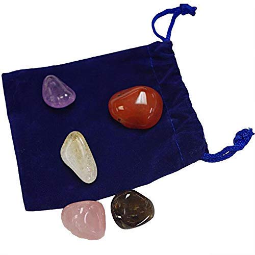 Stones for Anxiety & Depression - Rose Quartz, Amethyst, Citrine, Smoky Quartz & Carnelian - Authentic Crystal Stone Bag