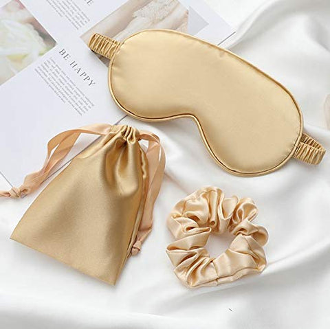 LCBD Silk Satin Sleeping Eye Mask, Gold Sleep Eye Mask Night Blindfold for Women and Men, Soft Breathable Blackout Eyeshade Eye 
