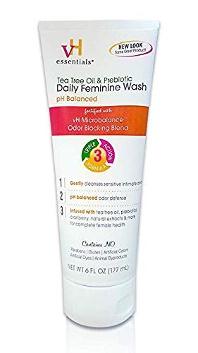 vH essentials Intimate Feminine Wash - pH Balanced with Tea Tree Oil, Cranberry, Prebiotics, Lavender, and Chamomile- 6 Fluid Ou