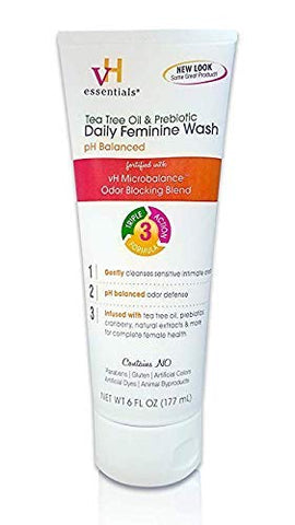 vH essentials Intimate Feminine Wash - pH Balanced with Tea Tree Oil, Cranberry, Prebiotics, Lavender, and Chamomile- 6 Fluid Ou