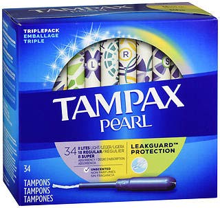Tampax Pearl Plastic Tampons Triple Pack Unscented - 34 ct