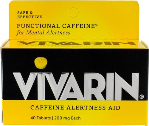 Vivarin Caffeine Alertness Aid, 200mg Tablets, 40 Count, Functional Caffeine for Mental Alertness, Same Caffeine as a Cup of Cof