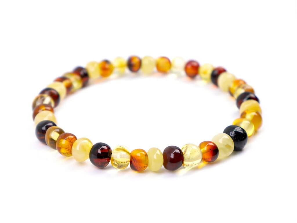 Baltic Amber Bracelet for Adults Made on Elastic Band- Natural Amber from Baltic Region, Genuine Baltic Amber (Multi, 7.5 inch)
