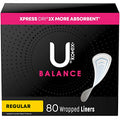 U by Kotex Balance Wrapped Panty Liners, Regular Length, 80 Count