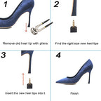 luakesa 24 Pairs High Heel Replacement Tips Womens Shoes Tips Repair Kit,6 Size,8,/9/10/11/12/12.5mm,U-Shape (Black)
