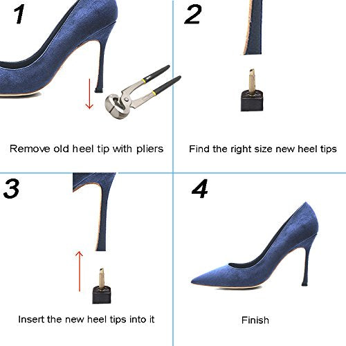 luakesa 24 Pairs High Heel Replacement Tips Womens Shoes Tips Repair Kit,6 Size,8,/9/10/11/12/12.5mm,U-Shape (Black)