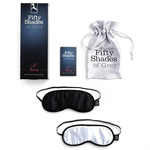 Fifty Shades of Grey No Peeking Blindfolds - Silky Satin Blindfolds with Stretchy Elastic Straps - 2 Pack with Satin Bag - Black