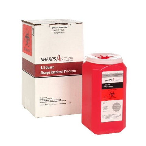 Sharps Assure Sharps Retrieval Program Containers, 1.5 Qt, Plastic, Red