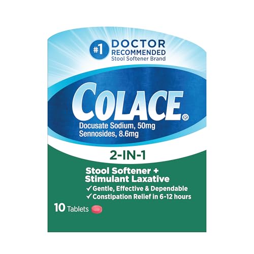 Colace 2-IN-1 Stool Softener & Stimulant Laxative Tablets, 10 Count, Gentle Constipation Relief In 6-12 Hours