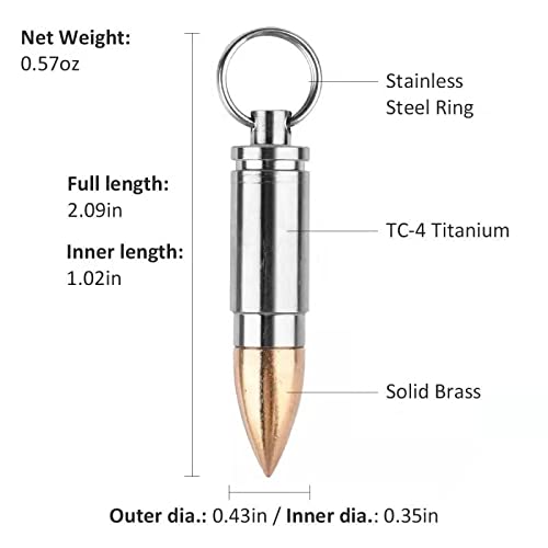 NHDT SW801 Keychain Pill Holder, Portable Brass and Titanium Waterproof Pill Box Container for Purse or Pocket or Necklace, Mini