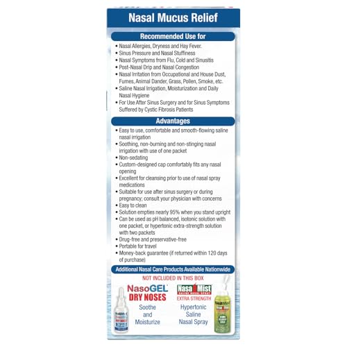 NeilMed Sinus Rinse Starter Kit with 5 Premixed Saline Packets - Large Volume Low Pressure Saline Nasal Irrigation & moisturizin