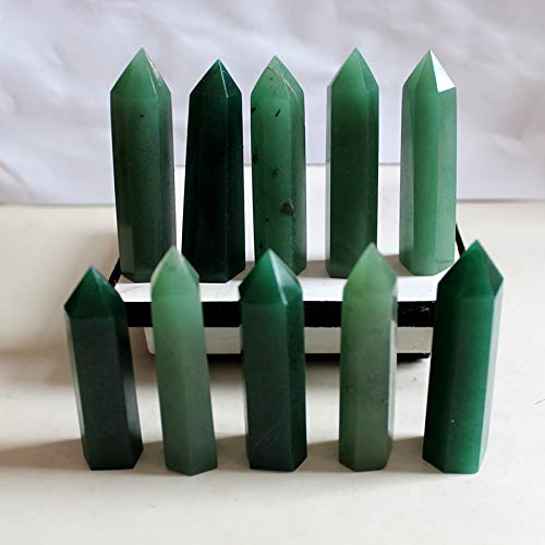 Runyangshi Green Aventurine Natural Healing Crystal Wands Height 2-2.4, 6 Faceted Prism Wand Reiki Chakra Stone, Natural Quartz