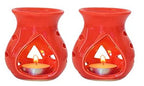 Mkd2 Rise Ceramic Clay Candle Essential Oil Diffuser Lamp/Aroma Burner (Red) Set of 2