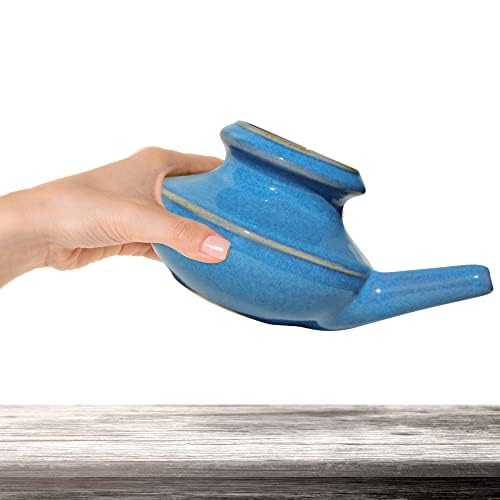 Baraka Neti Pot Tool Kit - Snoring & Saline Solution, Handcrafted Ceramic Dishwasher Safe with 2oz Mineral Sea Salt for Nose Cle
