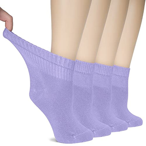 Hugh Ugoli Women Diabetic Ankle Socks, Super Soft & Thin Bamboo Socks, Wide & Loose, Non-Binding Top & Seamless Toe, 4 Pairs, As