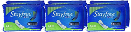 Stayfree Stayfree Maxi Pads, Super, Wingless, 24 Count, Pack of 6, 24 Count (Pack of 6), 24 Count
