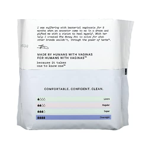 The Honey Pot Company - Non-Herbal Overnight Pads with Wings - Organic Pads for Women - Cotton Cover, and Ultra-Absorbent Pulp C