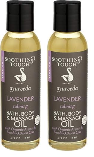 Soothing Touch Ayurveda Organic Bath, Body & Massage Oil, Calming Lavender, 4 Oz (Pack of 2)
