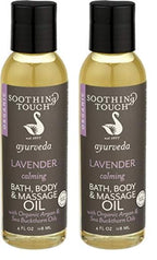 Soothing Touch Ayurveda Organic Bath, Body & Massage Oil, Calming Lavender, 4 Oz (Pack of 2)