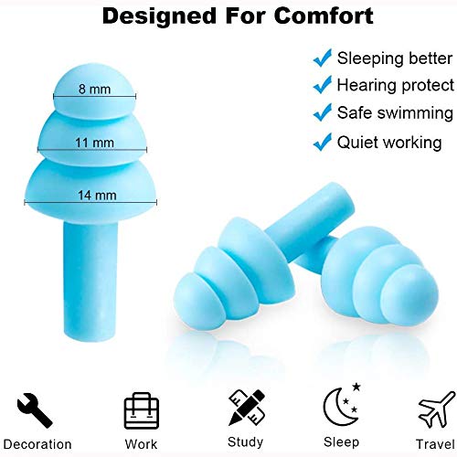 Silicone Ear Plugs for Sleeping,16 Pairs Soft Waterproof Noise Canceling Reduction Earplugs Waterproof Reusable Sound Blocking E