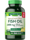 Burpless Fish Oil Pills 2000 mg | 600 mg Omega 3 | 250 Softgels | Natural Lemon Flavor | Non-GMO, Gluten Free Supplement | by Na