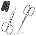 Maycreate 2Pcs Nose Scissors Beard Mustache Eyebrow Trimmer Stainless Steel Set With Storage Box (Silver)