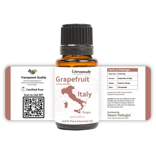 Nature Packaged Grapefruit Essential Oil - Direct from Citrusmade in Sicily- Pure Essential Oil for Diffusers and Aromatherapy |