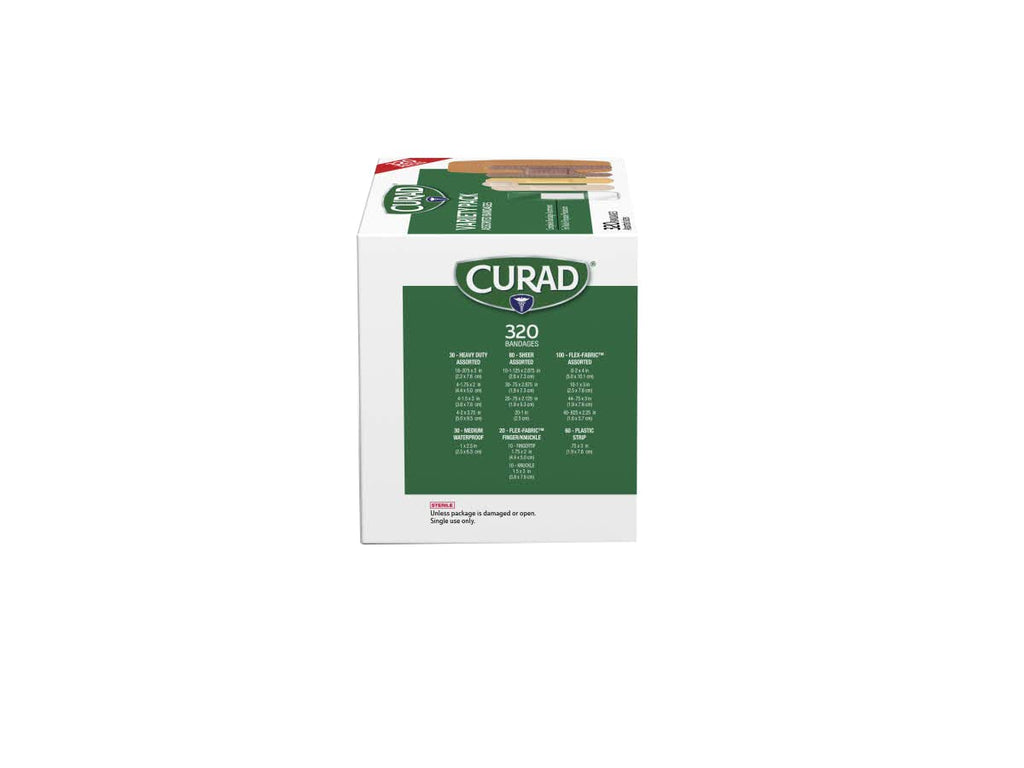 Curad Bulk Variety Pack Assorted Bandages, Flex-Fabric, Waterproof, Plastic, Knuckle, Heavy Duty Bandages (320Count)