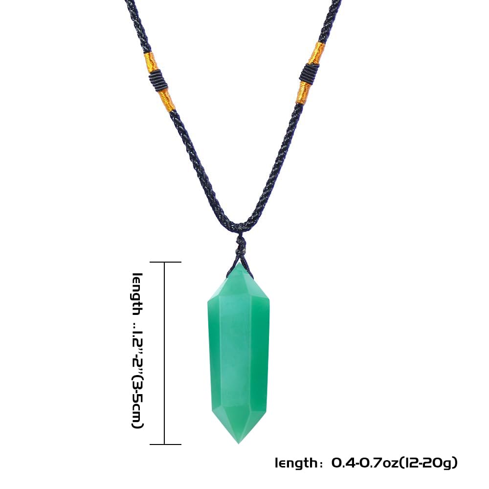 Runyangshi Green Aventurine Healing Crystal Pendants, Double Pointed Natural Crystal Quartz Necklace 6 Faceted Chakra Crystal Wa