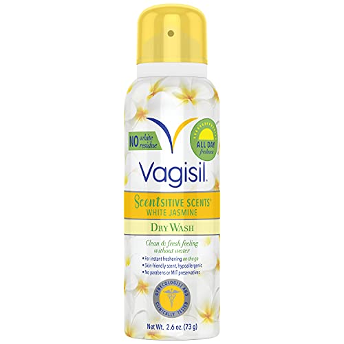 Vagisil Scentsitive Scents Feminine Dry Wash Deodorant Spray for Women, Gynecologist Tested, Paraben Free, White Jasmine, 2.6 Ou