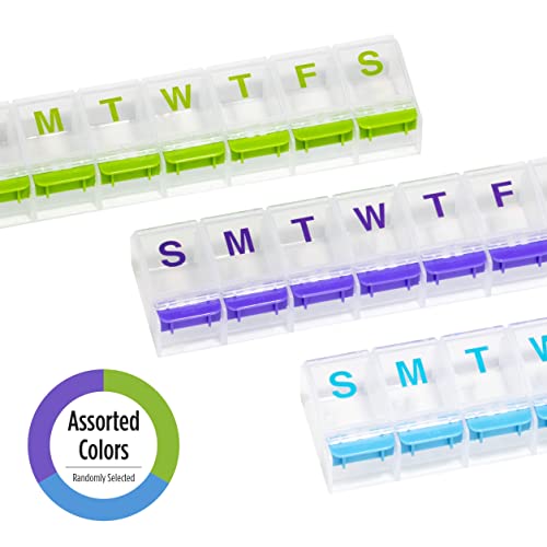 EZY DOSE Weekly (7-Day) Pill Case, Medicine Planner, Vitamin Organizer Box, 2X-Large Push-Button Compartments, Color May Vary, B
