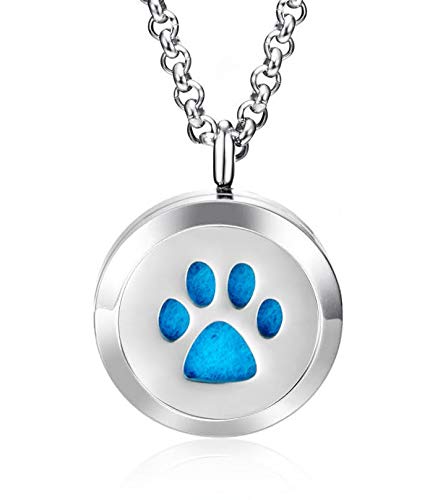Wild Essentials Dog Paw Necklace Essential Oil Diffuser Kit with Lavender, Lemongrass, Peppermint, Orange Oils, 12 Refill Pads,