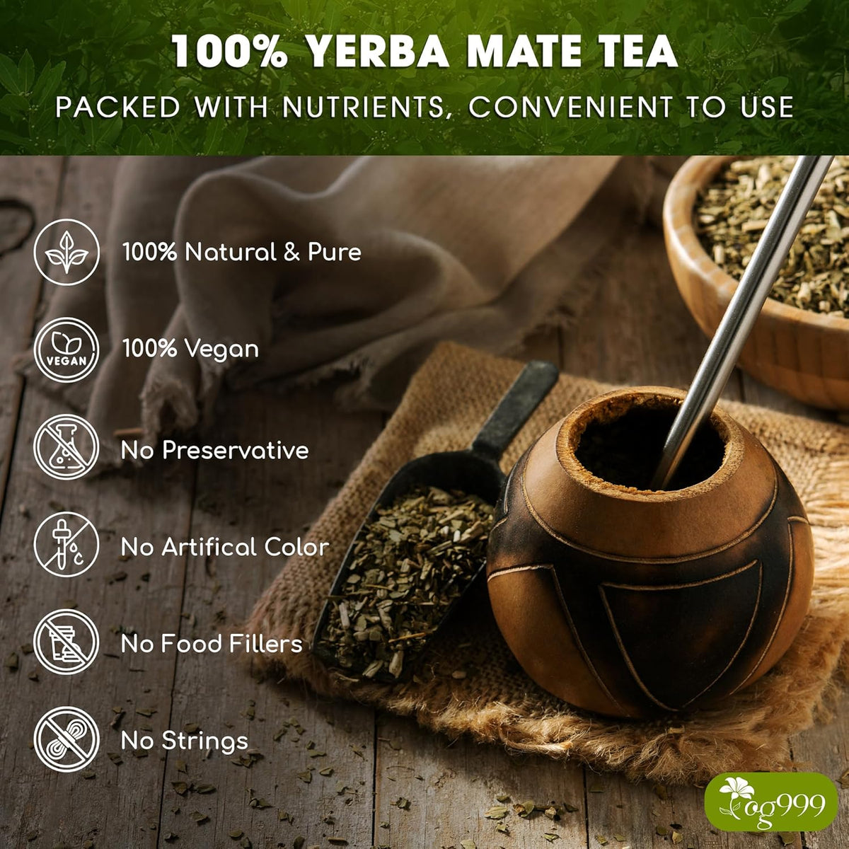 Yerba Mate Tea Bags, Hi-Caffeine, Unsmoked Yerba Mate Tea Bags, Super-Green Yerba Mate, No Dust