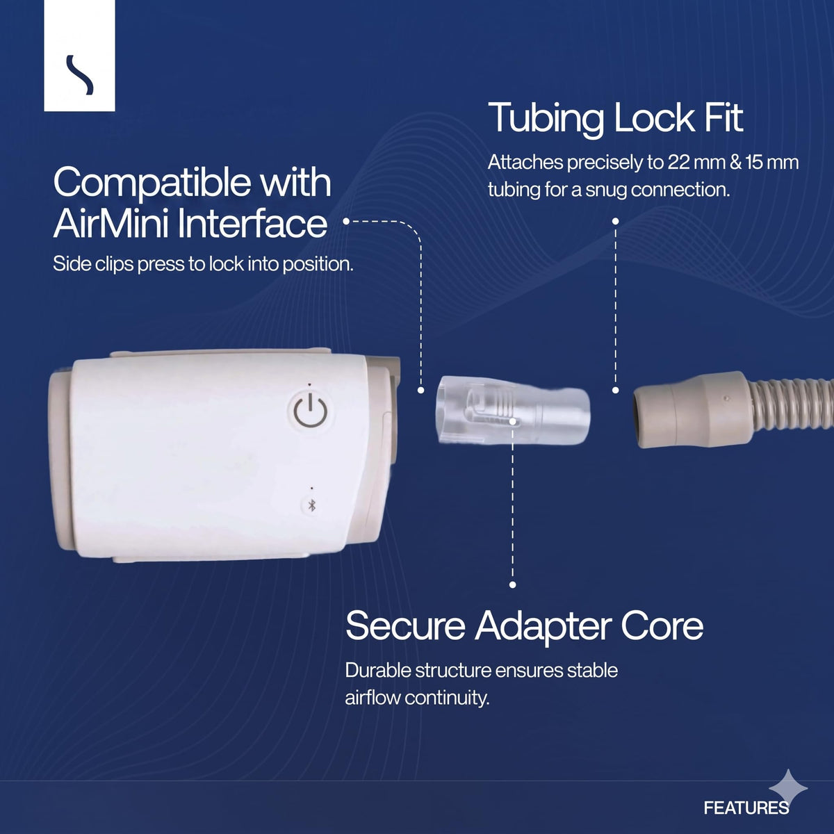 Snugell Adapter - Universal Tubing Connector Compatible with ResMed AirMini - Fits 15mm & 22mm CPAP Masks - Durable, Travel-Friendly Accessory for Convenient Use Anywhere