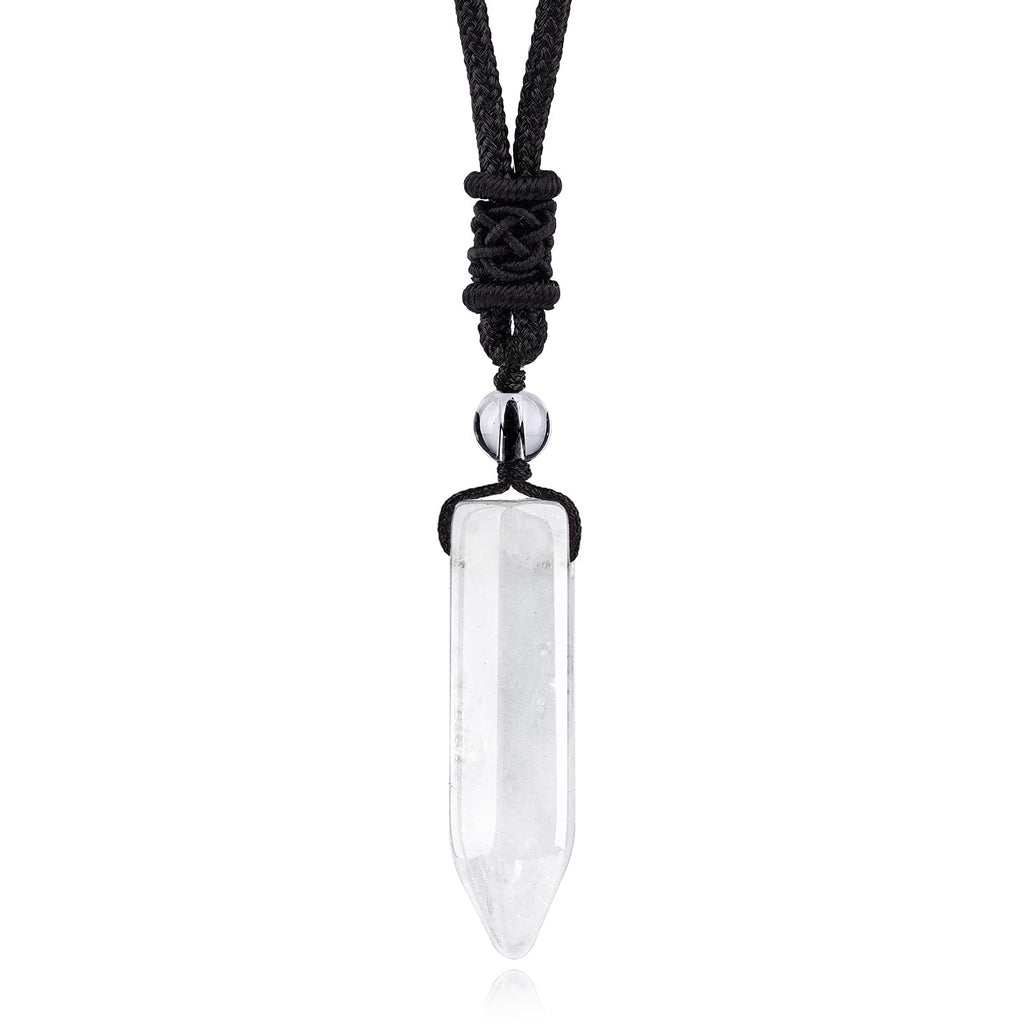 TIKCAUZ Hexagonal Crystal Necklace Clear Quartz Point Pendant with Adjustable Rope Reiki Healing Crystal Stone Gemstone Necklace