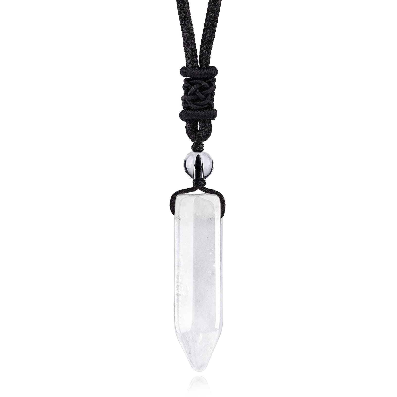 TIKCAUZ Hexagonal Crystal Necklace Clear Quartz Point Pendant with Adjustable Rope Reiki Healing Crystal Stone Gemstone Necklace