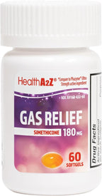HealthA2Z Gas Relief Simethicone 180mg | Relieves from Stomach Discomfort and Gas | Anti Flatulence | Relieves Gas Fast (60 Coun