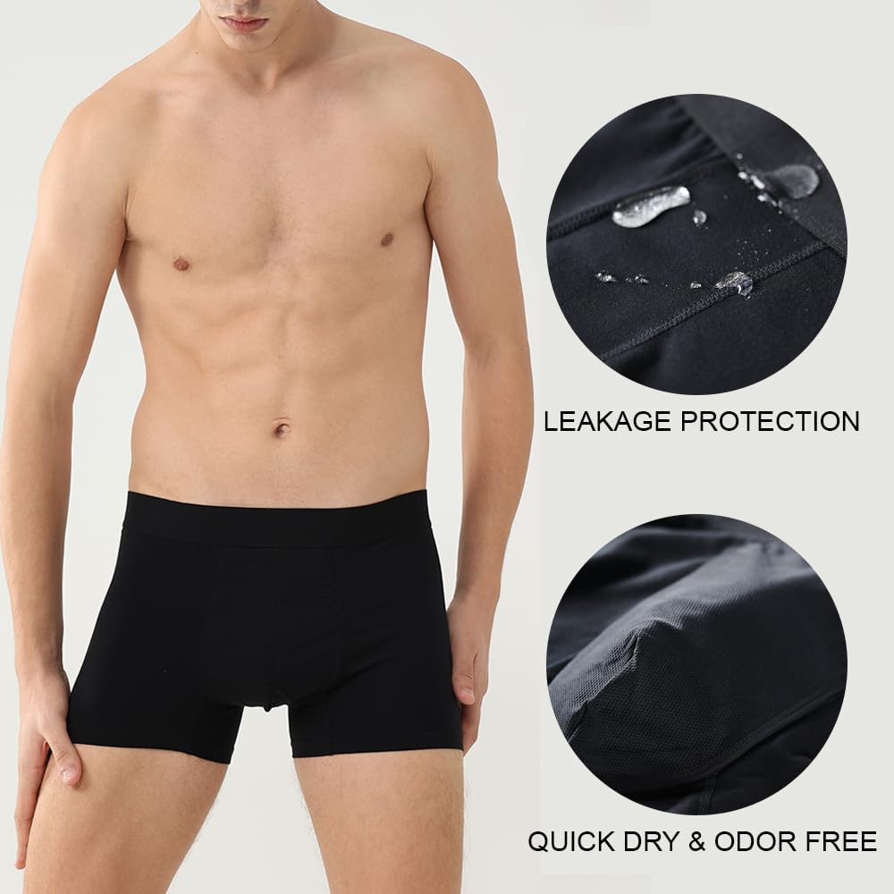 BATTEWA Mens Incontinence Underwear Washable, Urinary Leakproof Cotton Underwear for Men, 50ML Protective Boxer Brief Bladder Le