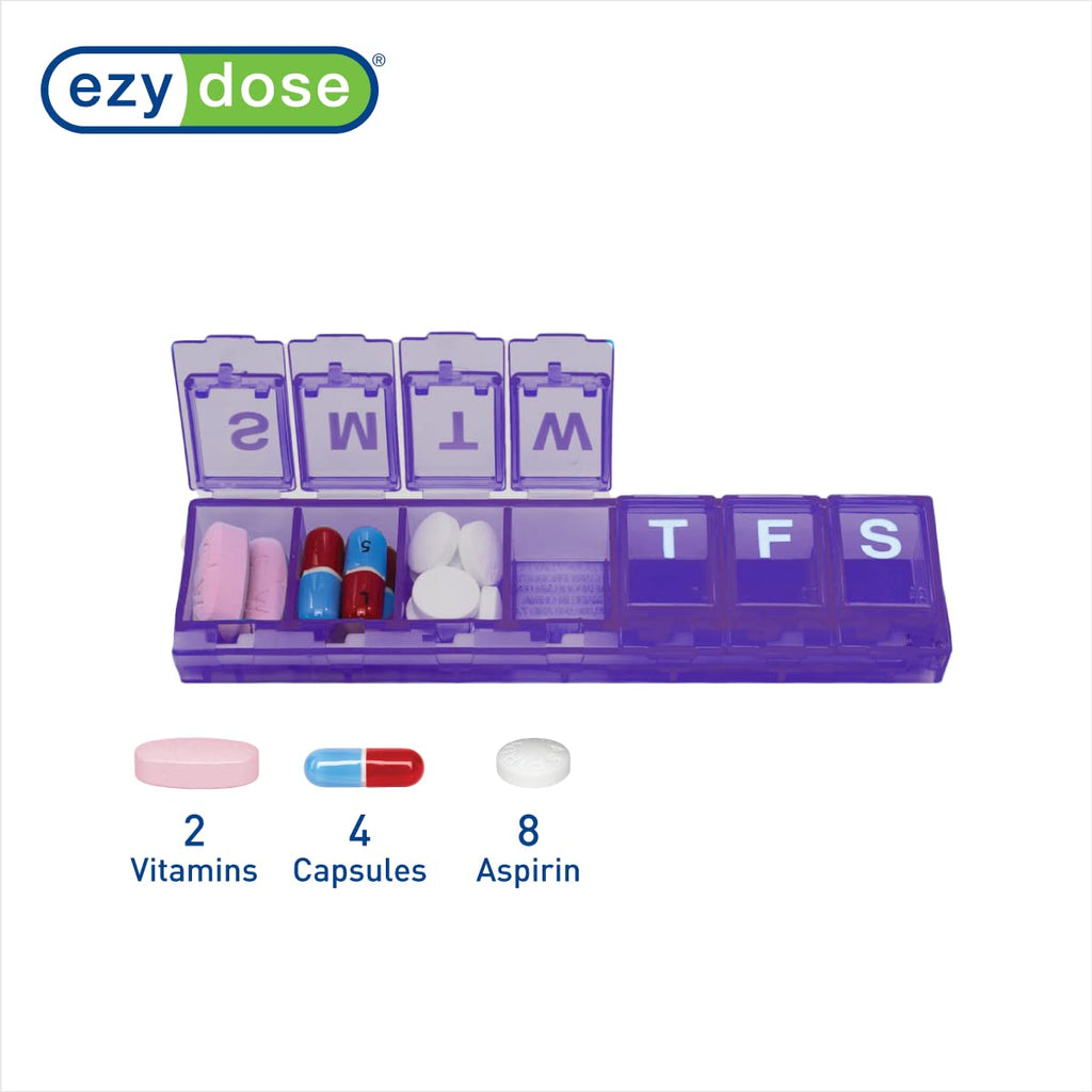 EZY DOSE Weekly (7-Day) Pill Planner, Medicine Case, Vitamin Organizer Box, Small Locking Compartments to Secure Prescription Me