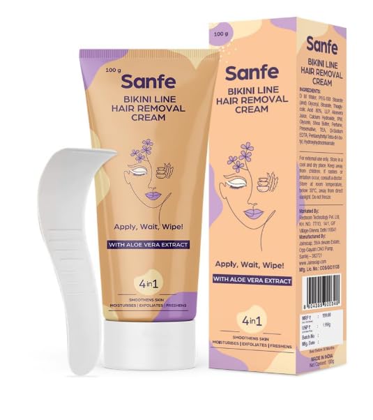 Bikini Line Hair Removal Cream with Aloe Vera Extract (100g) | 5in1 Hair Removal Cream for Bikini Area | Moisturizes, Exfoliat