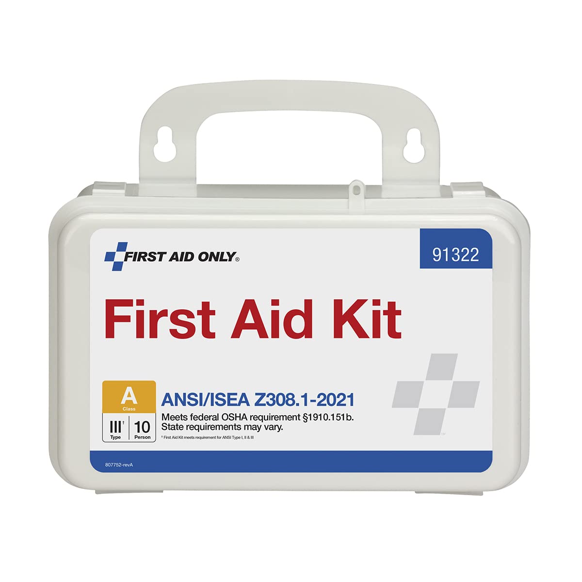 First Aid Only 91322 ANSI A 2021 and OSHA Compliant First Aid Kit, 10-Person Emergency First Aid Kit for Business, Home, Car, an