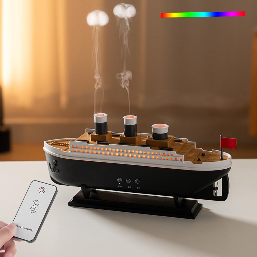 Essential Oil Diffuser, 250ml Ship Modelling Aromatherapy Ship Oil Diffuser Cool Mist Humidifier with Remote Control, Remote 2 S