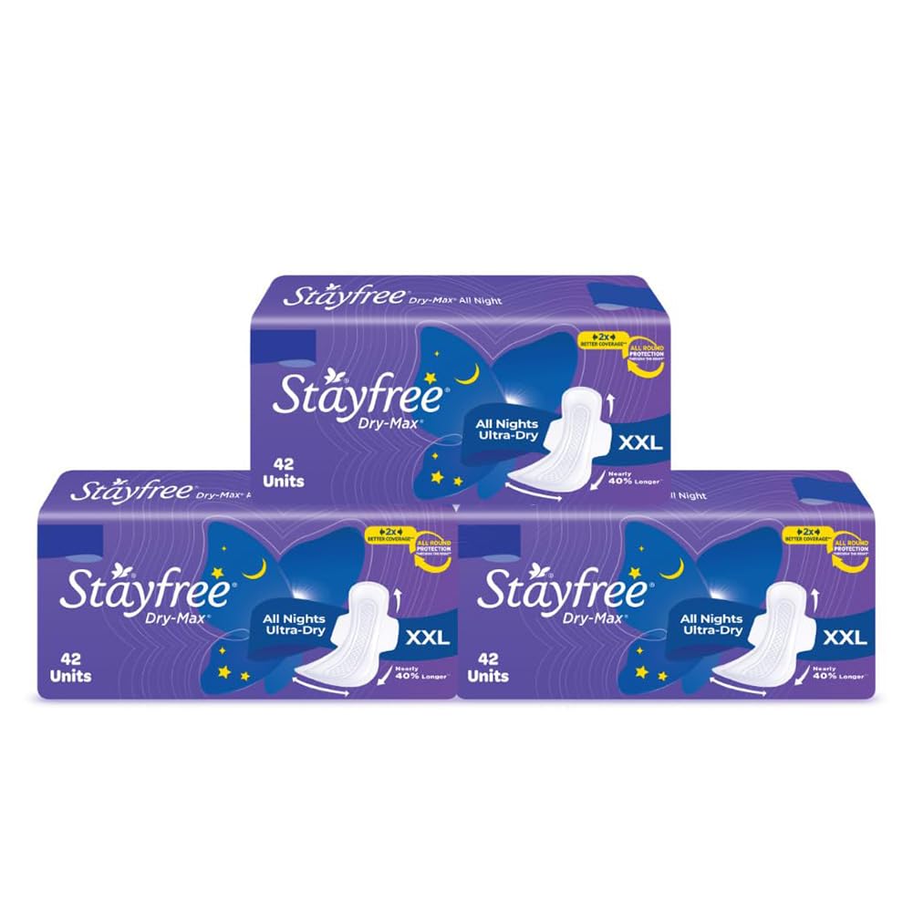 Stayfree Dry Max Xxl|Combo Pack 126 Pads|All Night Xxl Dry Cover Sanitary Pads For Women|Convert Heavy Flow Into Gel|Odour Contr
