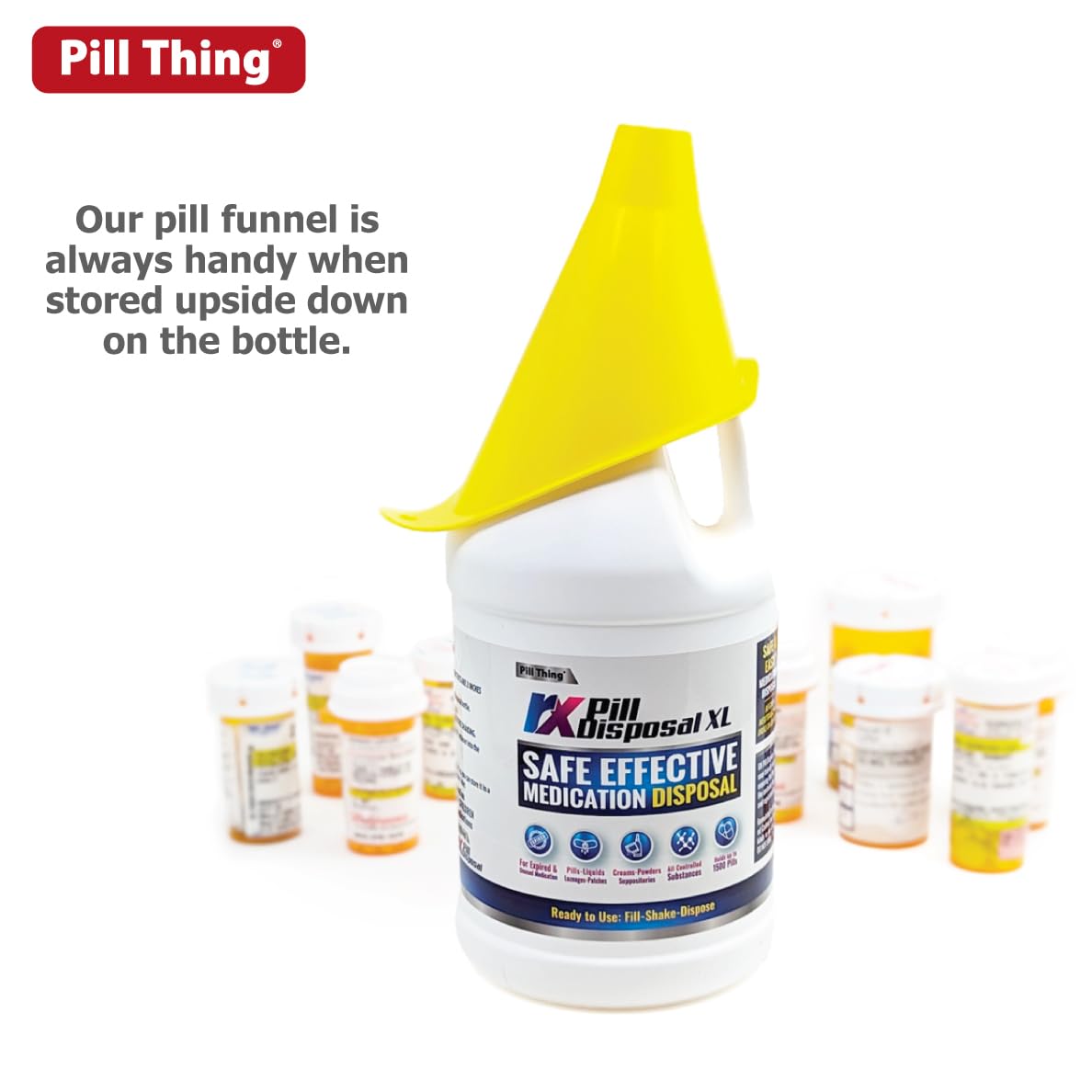 RX Pill Disposal XL, Safe Effective Solution, Destroy and Deactivate Prescription Medication Drug Medicines, XLarge 64oz Capacit