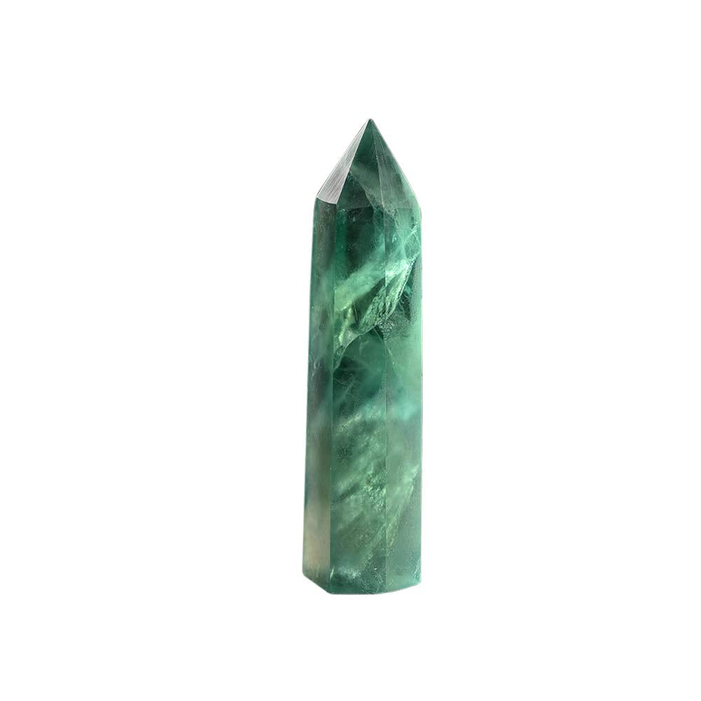 Runyangshi Green Fluorite Natural Healing Crystal Wands Height 2-2.4, 6 Faceted Prism Wand Reiki Chakra Stone, Natural Quartz