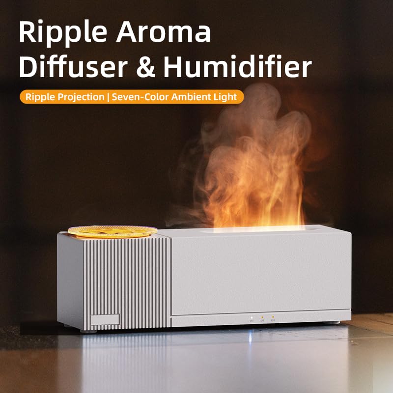 Essential Oil Diffuser, Ripple Projection Vibe Flame Oil Diffuser - Aromatherapy Aroma Humidifier, Upgrade 7 Flame Colors Noisel