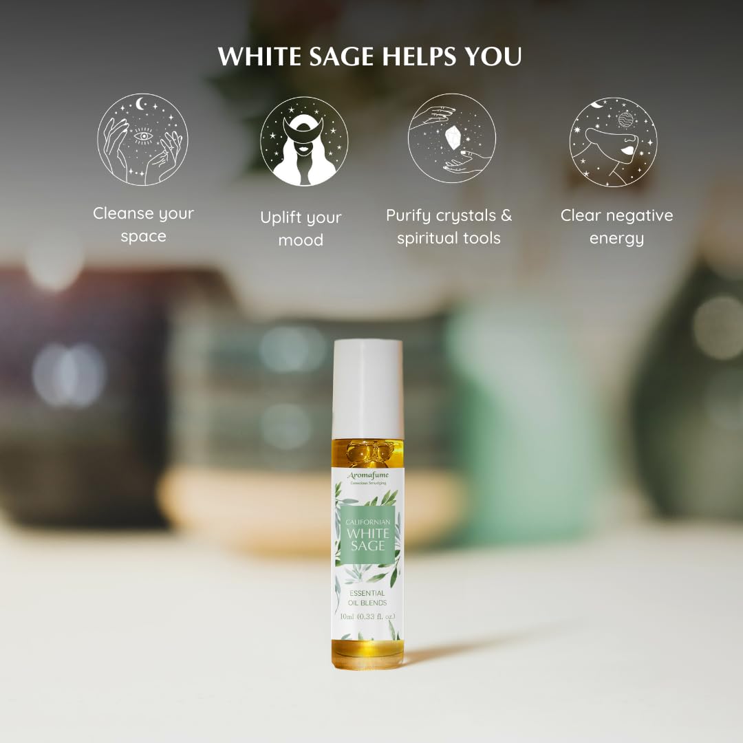 Californian White Sage Essential Oil Roll-On Blend by Aromafume | 10ml/0.33 fl oz | Aromatherapy Oil for Cleansing Negative Ener