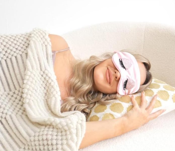 EleCharm Sweet Girl's Satin Eye Mask Long Eyelash Embroidered Eye Cover Sleeping Eyeshade with Portable Pouch
